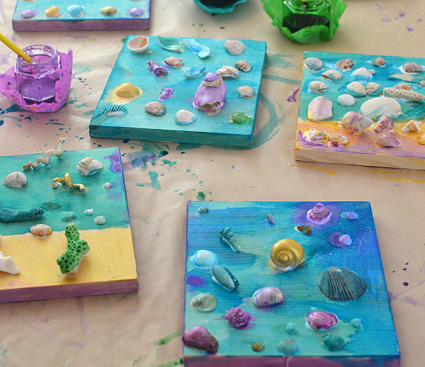 Морски спомени: направете си цветен колаж с мидички